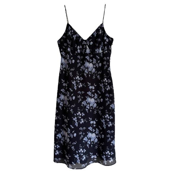 Ann Taylor Loft Y2K Babydoll Dress 90s Grunge Romantic Blue Floral Preppy Dainty - Picture 1 of 6